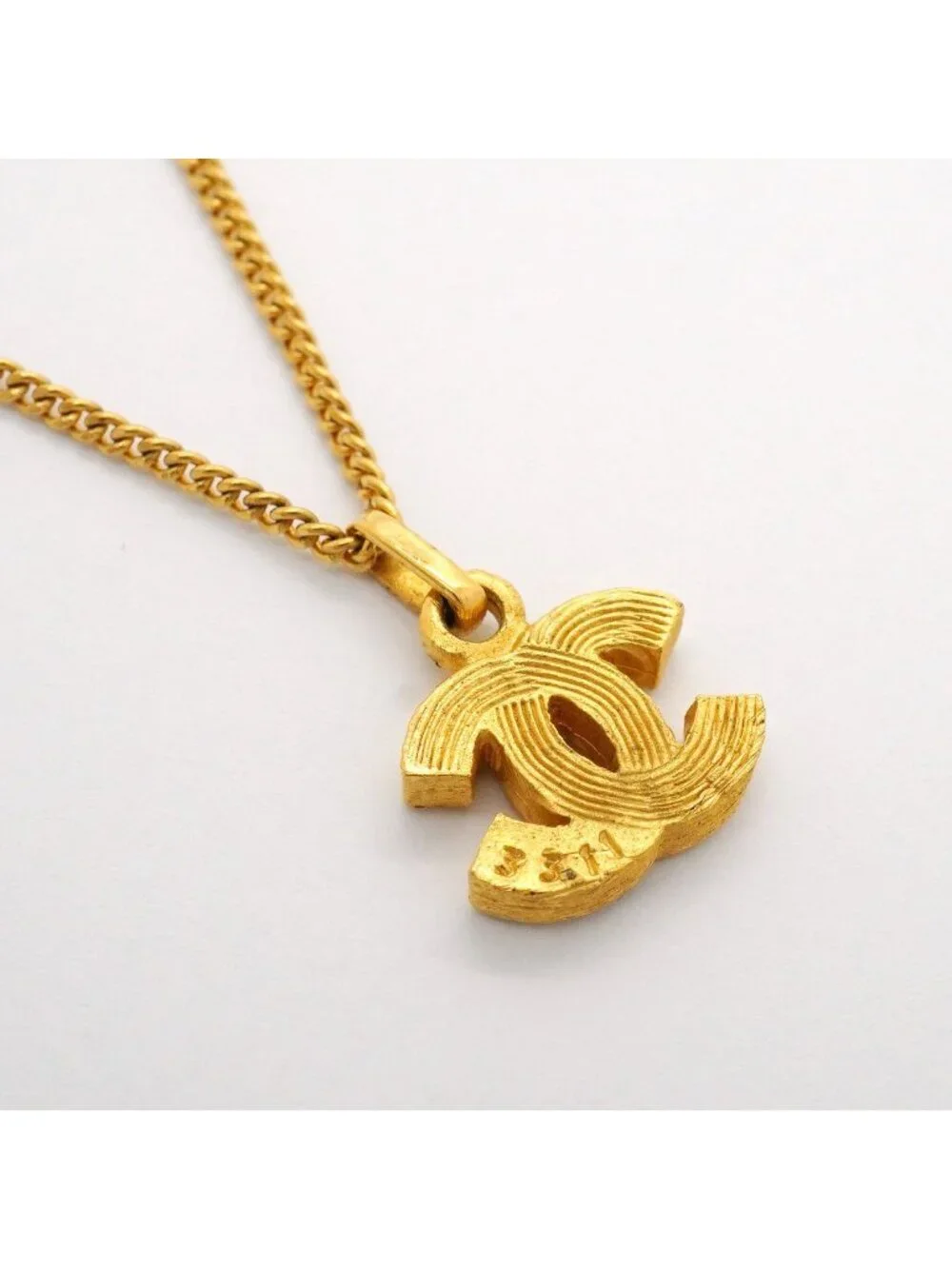 Chanel Necklace Vintage CC Logo Gold Plated Rhinestone